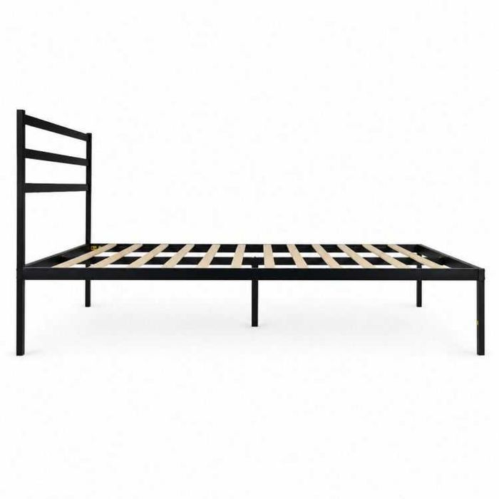 ŁÓŻKO metalowe 190x200 cm ze stelażem i zagłówkiem NOWOCZESNE CZARNE