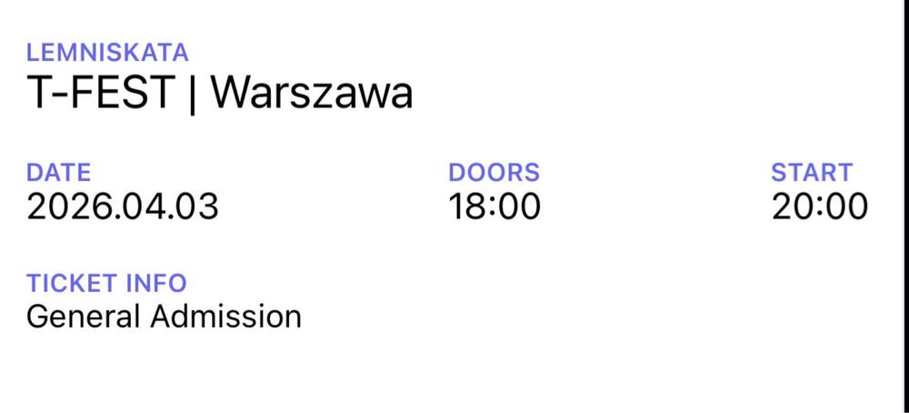 Билет на T-Fest в Варашаве 03.04.26