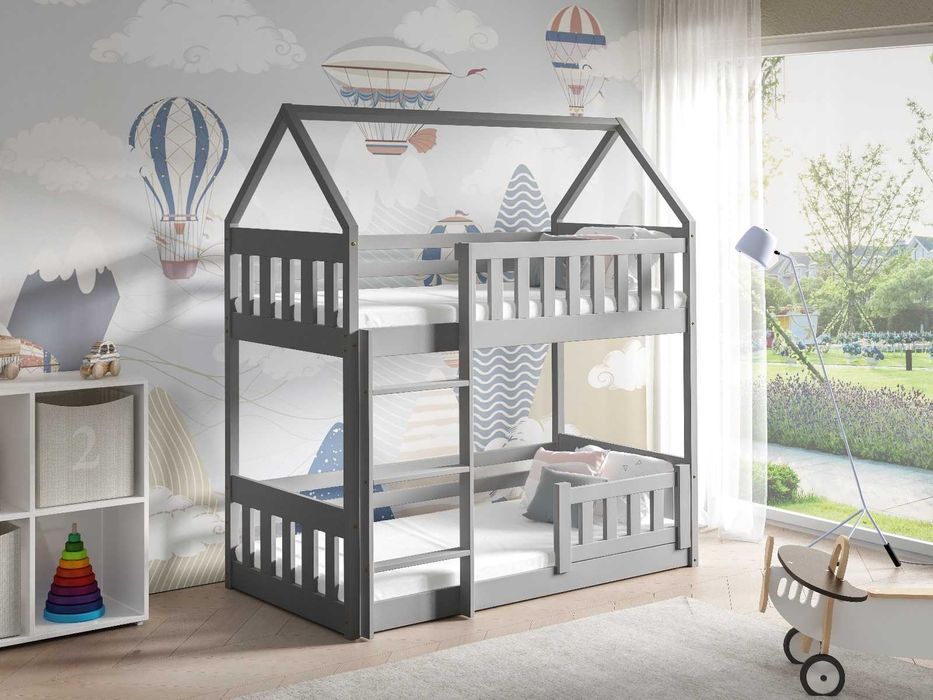 Drewniane łóżko domek sosna ZUZIA SLIM + materace gratis