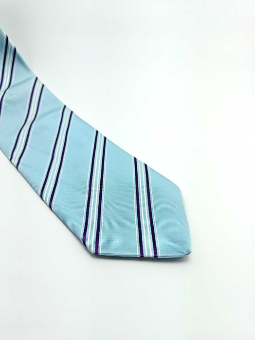 Massimo Dutti niebieski jedwabny bawełniany krawat w paski ady03