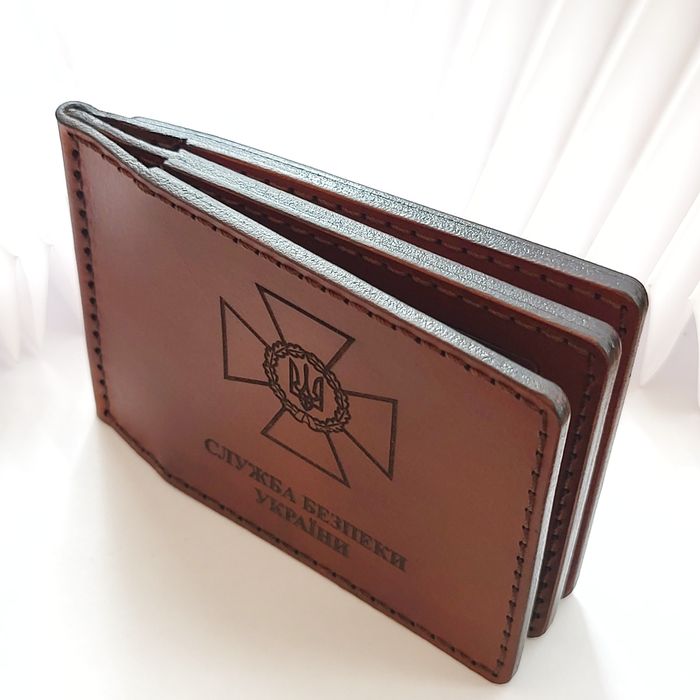 Шкіряна обкладина для СБУ. Натуральна шкіра. Гравіювання.Ручна робота