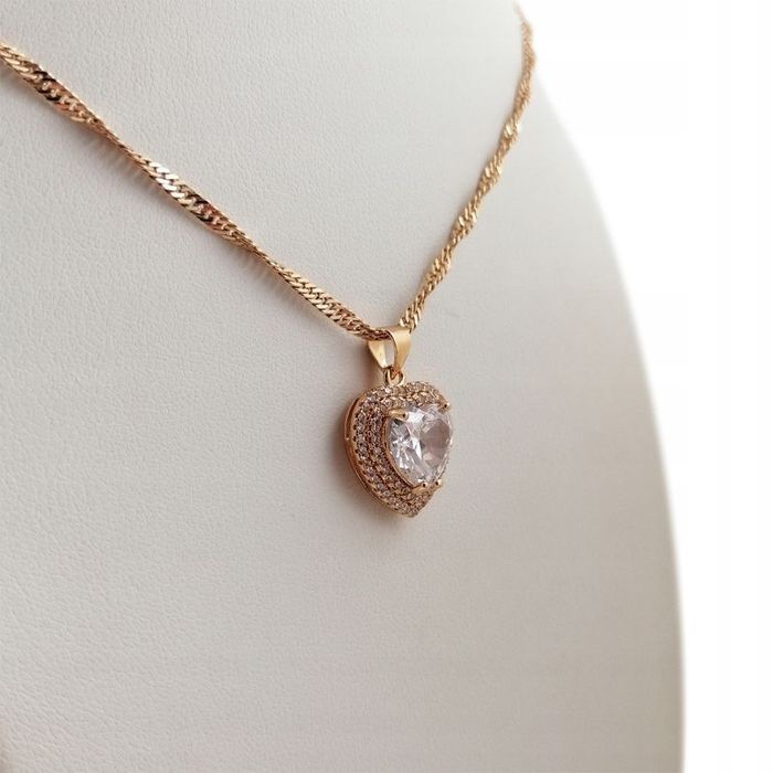 Złoty Naszyjnik Z Sercem 18k Celebrytka + Cyrkonie Prezent Na 40 Urodz