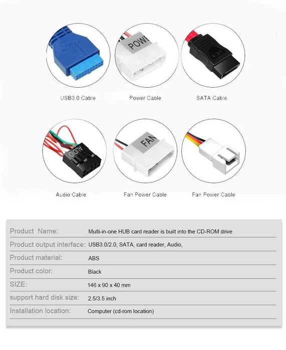 Передняя панель DeepFox Multifuntion 5,25 "Media Dashboard Card Reader