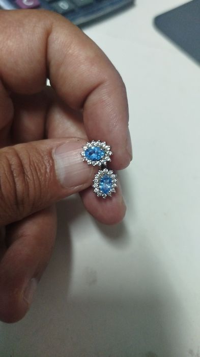 Brincos prata com pedra azul