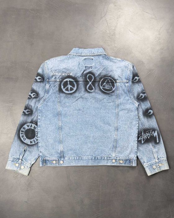 Куртка Stussy x Dries Van Noten Hand-Stencilled Denim Jacket Washed Blue