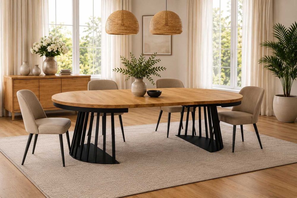 Nowoczesny okrągły stół dębowy LAMELLO Loft | Lite Drewno | Rozkładany | Producent