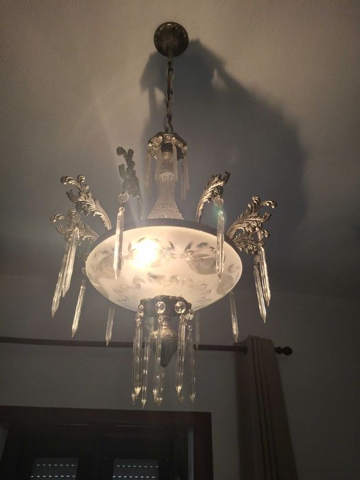 Lustre/ Candeeiro de Teto Vintage em vidro fosco trabalhado