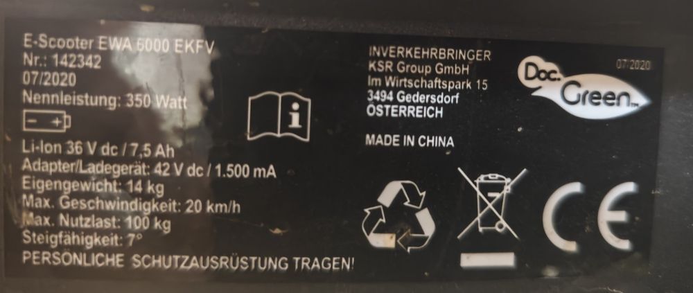 Електросамокат Dic green  E-scooter EWA 6000