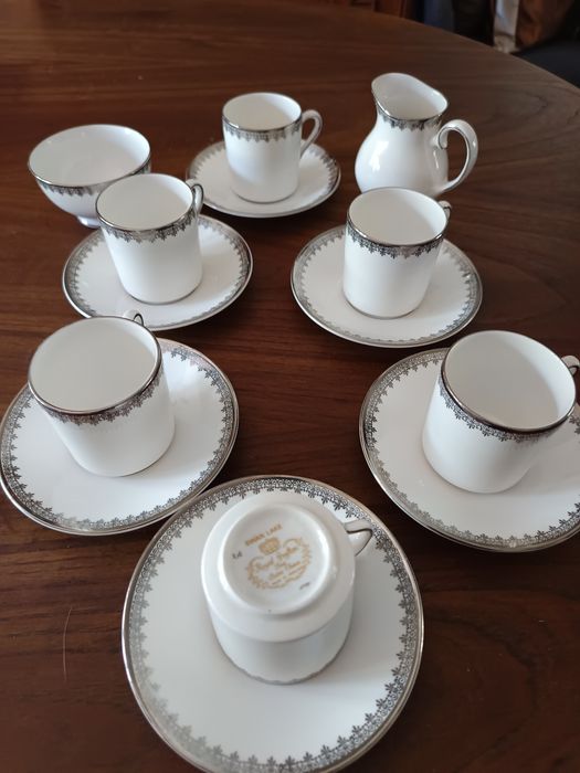 Royal Grafton Swan Lake Conjunto café branco e prata