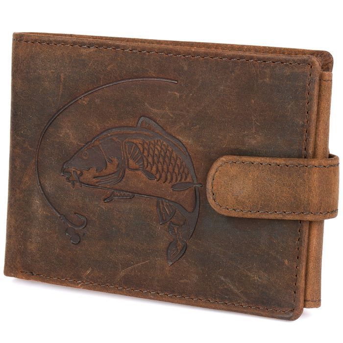 Portfel skórzany męski z tłoczeniem ryba Bellugio rdzawy dla dziadka