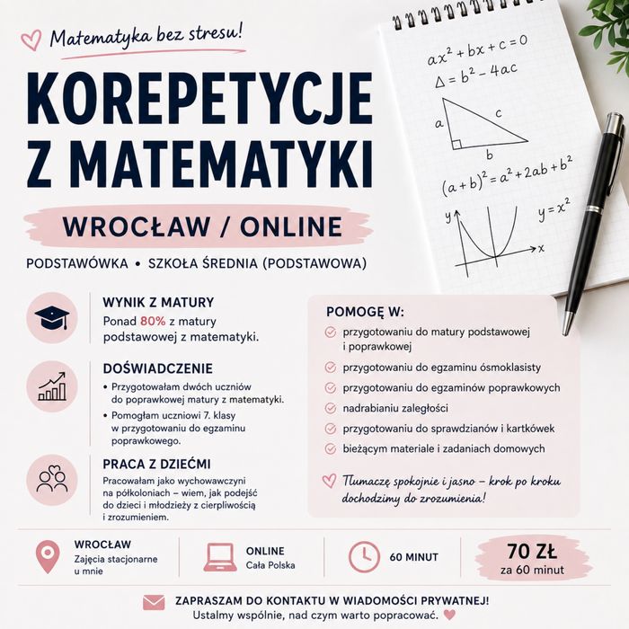 Korepetycje matematyka – matura, podstawówka | Wrocław / Online