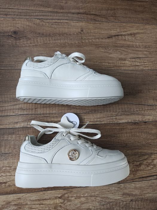 Nowe skórzane półbuty, sneakersy Santorini, damskie, 37,,dl wkładki 24