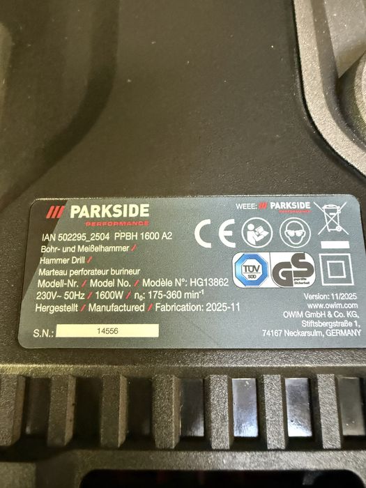 Потужній періератор PARKSIDE PERFORMANCE PPBH 1600 A2