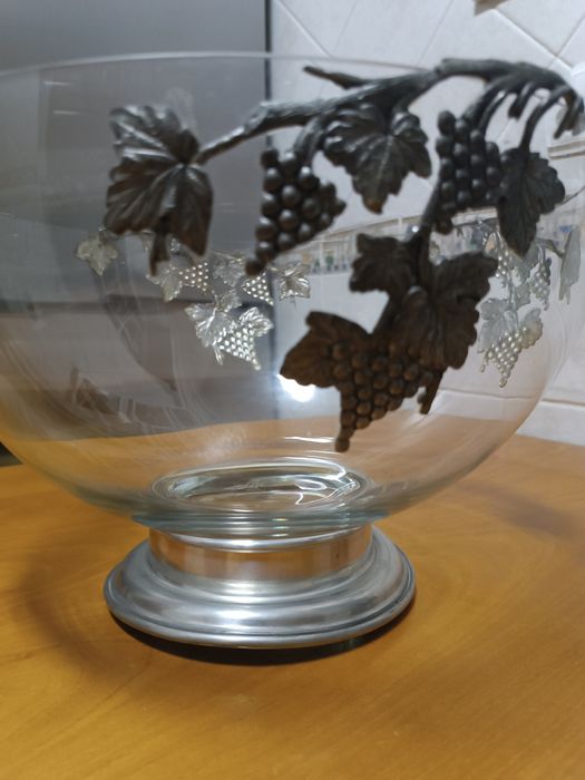 Fruteira Antiga em Vidro e Metal