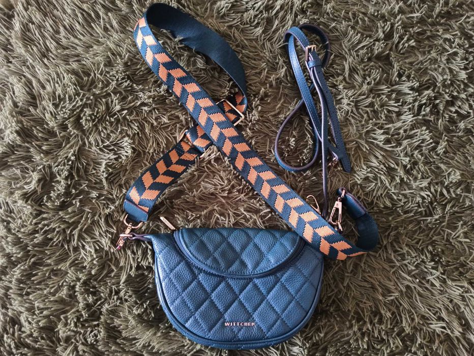 Сумка WITTCHEN шкіряна, синя, з двома ремінцями, крос-боді.