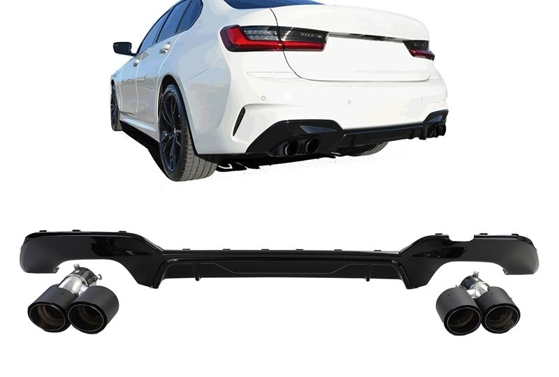 DIFUSOR TRASEIRO PARA BMW SÉRIE 3 G20 G21 + PONTEIRAS DE ESCAPE CARBONO DUPLAS