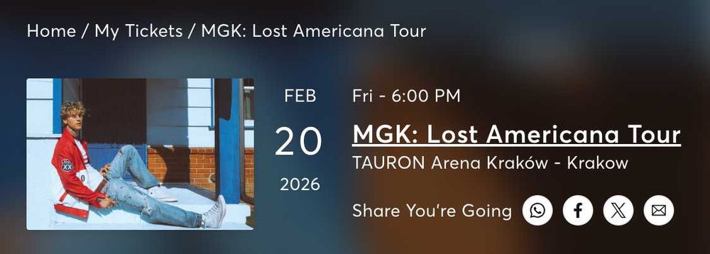 Квиток на концерт MGK у Кракові (20 лютого 2026)