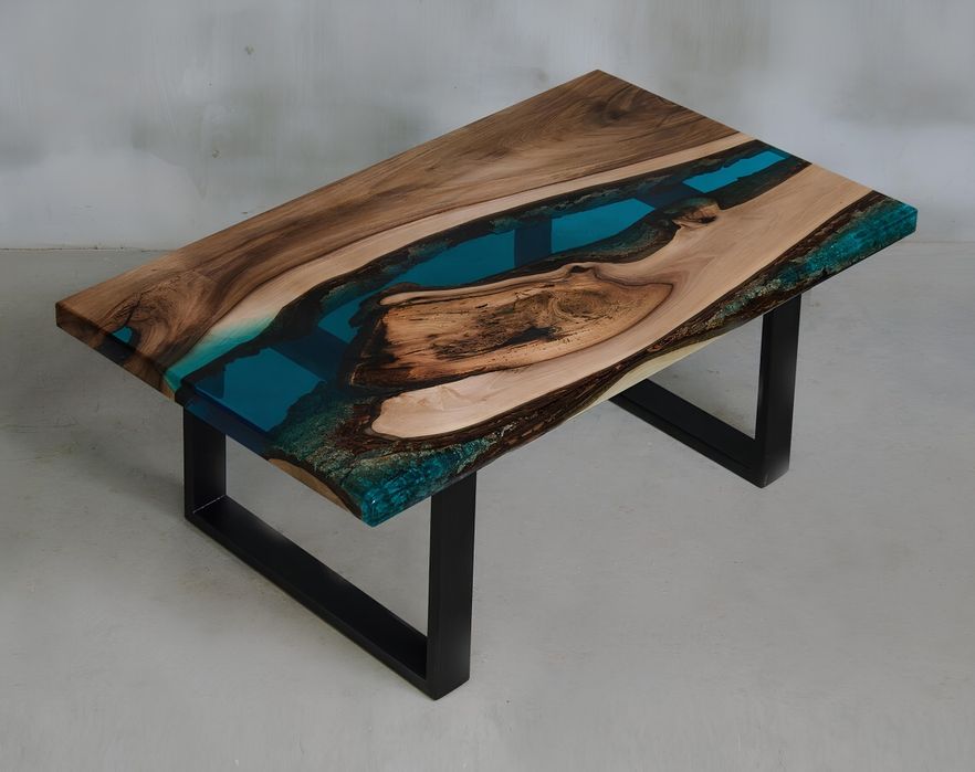 Stolik kawowy ława z orzecha i żywicy