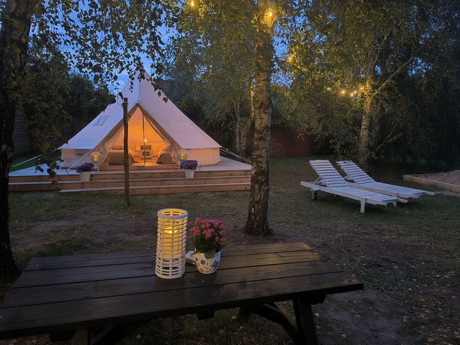 Brzozowisko. Glamping, namiot, Wiele, Kaszuby, balia, balia ogrodowa, jacuzzi, nocleg  na Kaszubach, jezioro Wielewskie. Nowość