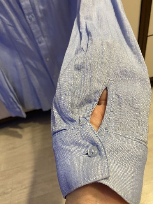 Damska koszula na guziki, niebieska z bialym kolneirzykiem