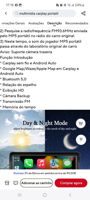 Carplay wireless android e iPhone 7"