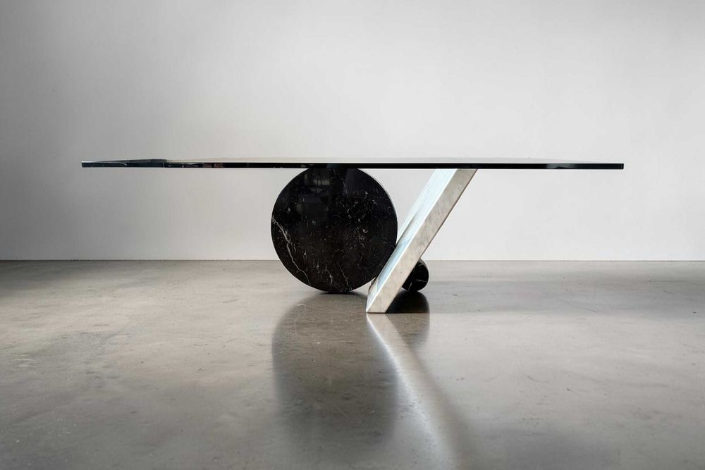 Stolik kawowy |  Cattelan lata 90 Włochy | marmurowa podstawa, szklany blat