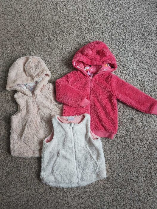 Zestaw bluza kamizelka bezrękawnik z kapturem uszkami 86 ciepły