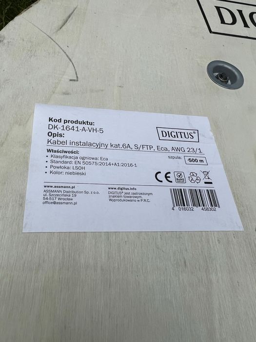 Kabel instalacyjny DIGITUS kat. 6A S/FTP – szpula 500 m