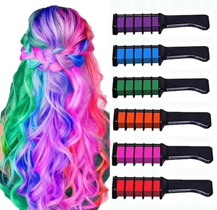 Zmywalna kreda do farbowania włosów dla dzieci  pasemka 6 kolorów