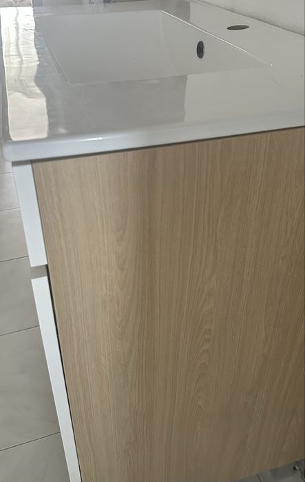 Móvel com lavatório 80 cm branco e carvalho