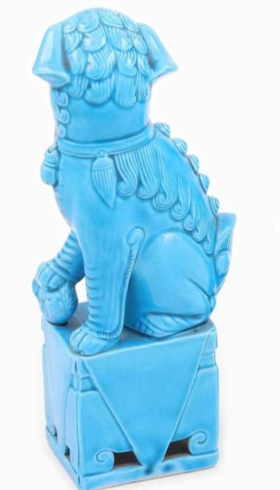 Par de cães de Foo em porcelana da China Azul Turquesa