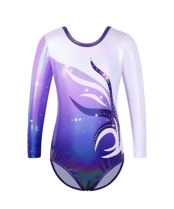 ZNYUNE strój gimnastyczny z cekinami 3/4 rękaw 9-10 lat