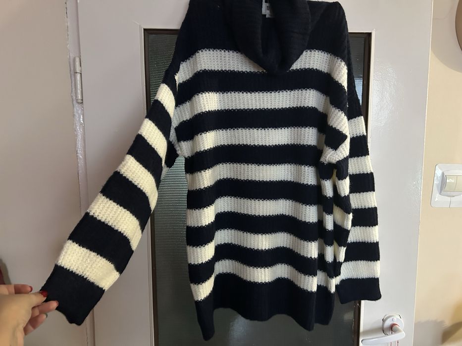 LeGer sweter golf 38 bialo-granatowe pasy