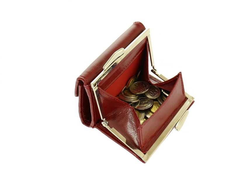 Damska portmonetka skórzana mały portfel damski wiśniowy PL