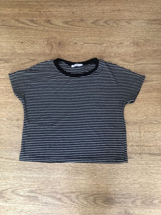 Bluzka w czarno białe paski krótka rękaw kimono