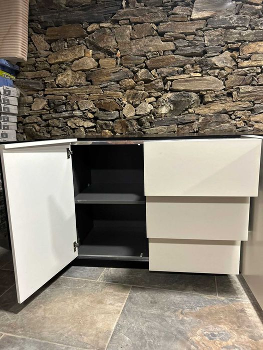 Aparador sala madeira maciça preto e branco 230x50cm