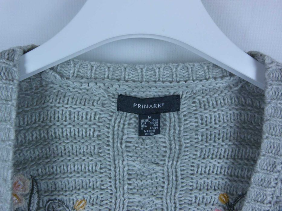 Primark luźny sweter nie zapinany akryl haft - M/L