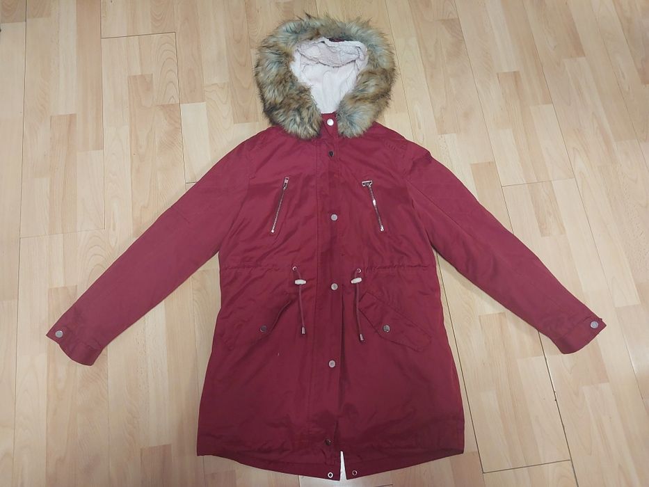 Kurtka zima damska r 40 L ciemna czerwień ciepła dłuższa taliowana