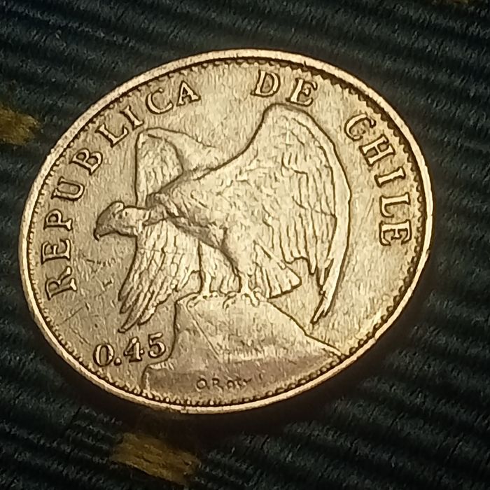 moeda em prata 20 centavos Chile 1916
