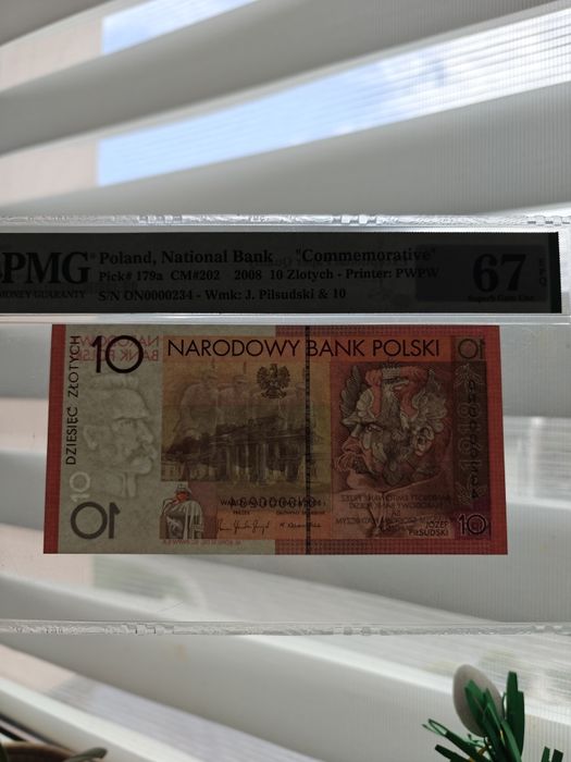 10 złotych 2008 Niepodległość Niski Numer PMG67EPQ!