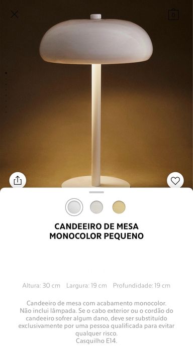 Candeeiro De Mesa Monocolor Pequeno Zara Home NOVO