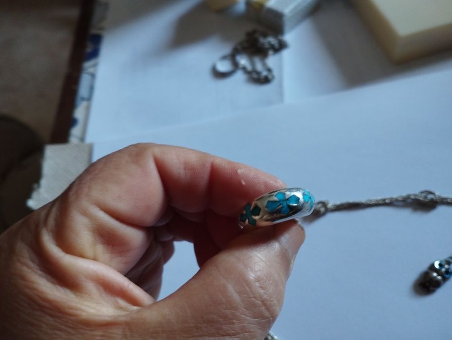 Conjunto em prata de colar com 2 voltas, anel e brincos