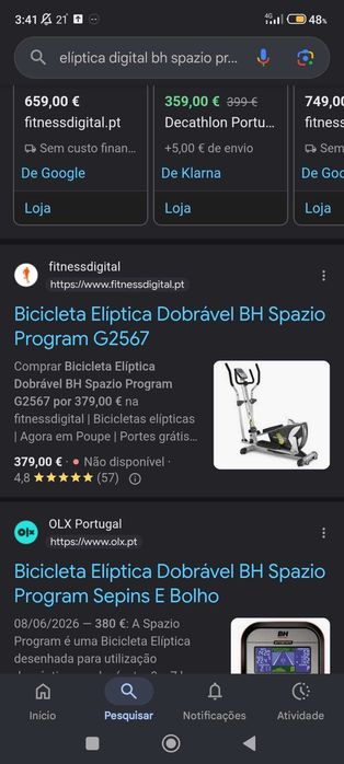 Elíptica BH Spazio Dobrável praticamente sem uso