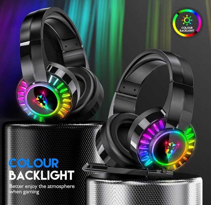Słuchawki gamingowe naszuszne z mikrofonem przewodowe rgb dla graczy jack