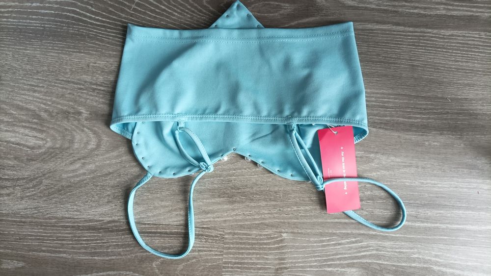 Cudny błękitny top serduszko perełki S