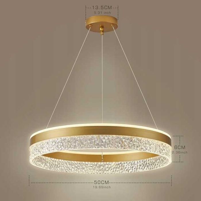 KSIBNW Lampa Wisząca LED 60W, Ściemniana, Ø50 cm, Złota