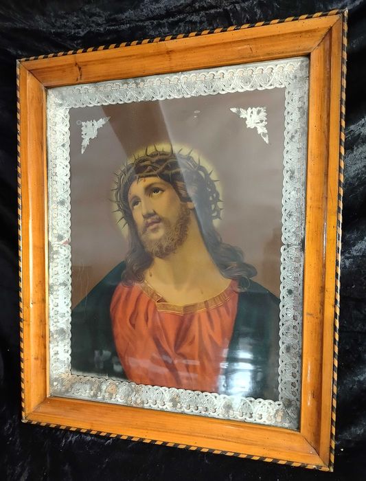 Piękny wielki kpl starych obrazów Jezusa Maryi oleodruki