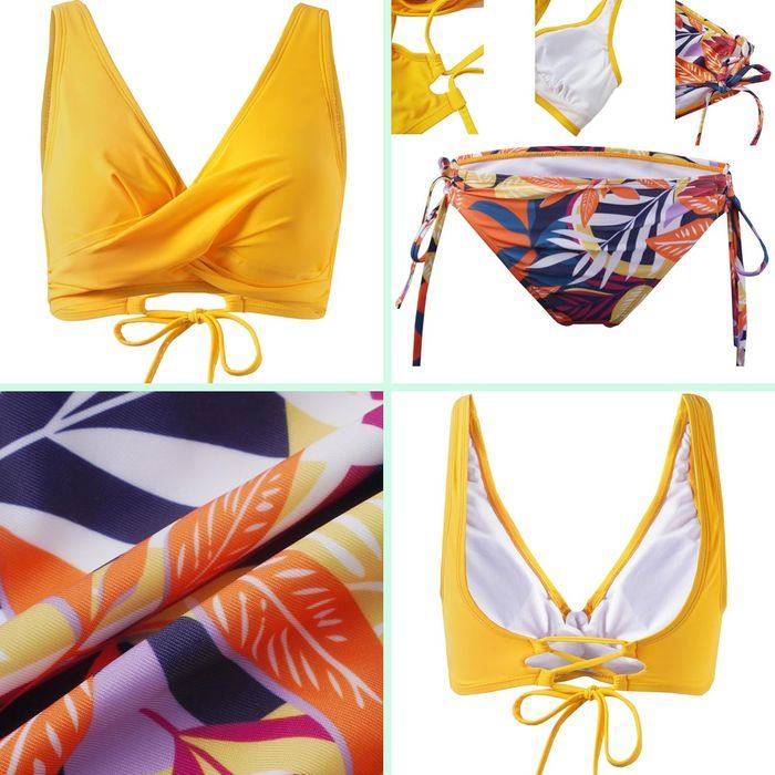 Bikini dwuczęściowe push-up kwiatowe żółte XXL