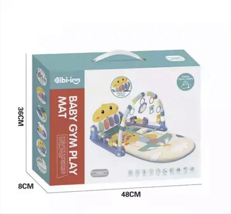 дитячий розвиваючий ігровий килимок з піаніно та підвісними іграшками