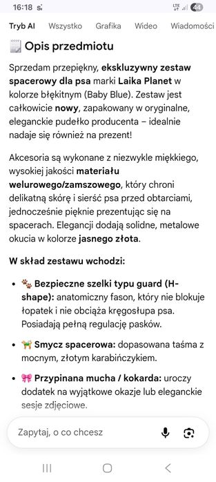 Komplet dla psa smycz, szelki, mucha